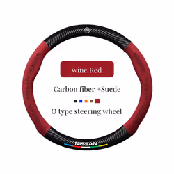 Suede+Carbon Fiber Non-slip Auto Steering Wheel Cover For Nissan Qashqai - Red O