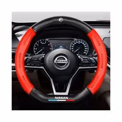 38cm Carbon Fiber Leather Car Steering Wheel Cover Four Seasons For Nissan - Red