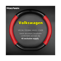 For Volkswagen Steering Wheel Cover Genuine Leather Carbon Fiber Fit VW - D Shape-Red