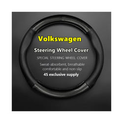 For Volkswagen Steering Wheel Cover Genuine Leather Carbon Fiber Fit VW - Round Shape-Black