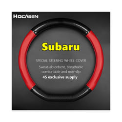 For Subaru Car Steering Wheel Cover Leather Carbon Fiber Fit Forester - D Shape-Red