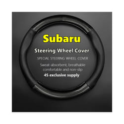 For Subaru Car Steering Wheel Cover Leather Carbon Fiber Fit Forester - Round Shape-Black