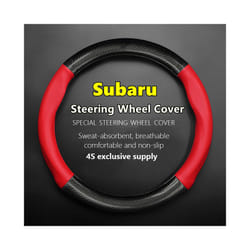 For Subaru Car Steering Wheel Cover Leather Carbon Fiber Fit Forester - Round Shape-Red