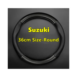 For Suzuki Steering Wheel Cover Leather Carbon Fiber Fit Dzire Celerio - 36cm-Round-Black