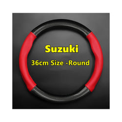 For Suzuki Steering Wheel Cover Leather Carbon Fiber Fit Dzire Celerio - 36cm-Round-Red