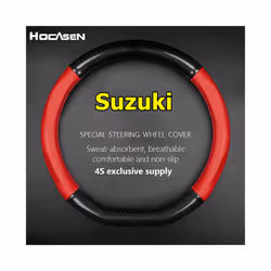 For Suzuki Steering Wheel Cover Leather Carbon Fiber Fit Dzire Celerio - 36cm-Round-Red