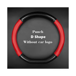 For Suzuki Steering Wheel Cover Leather Carbon Fiber Fit Dzire Celerio - D Shape-Red