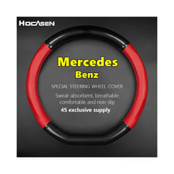 For Mercedes Benz Steering Wheel Cover Genuine Leather Carbon Fiber Fit - D Shape-Red