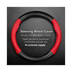 For Mercedes Benz Steering Wheel Cover Genuine Leather Carbon Fiber Fit - Round Shape-Red