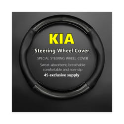 For KIA Car Steering Wheel Cover Carbon Fiber Leather Fit Rio Sorento - Round Shape-Black