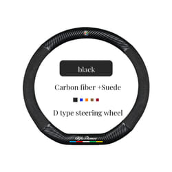 Car Suede Carbon Fiber Steering Wheel Cover Non-slip Suitable For Alfa - D Black