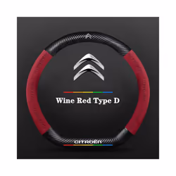 Car Suede carbon fiber Non-slip steering wheel cover For Citroen C1 C2 - Red Type D