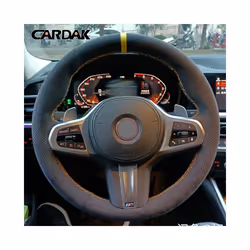 Black Leather Suede Steering Wheel Cover for BMW M Sport G30 G31 G32 - Style A