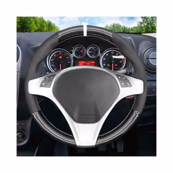 Black Carbon Fiber Suede Marker Soft Hand-stitched Car Steering Wheel - Yellow Marker