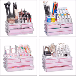 Relaxdays Makeup Organizer with 4 Drawers, Cosmetics Holder for Nail Polish and Lipstick, Acrylic Makeup K