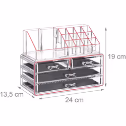 Relaxdays Makeup Organizer with 4 Drawers, Cosmetics Holder for Nail Polish and Lipstick, Acrylic Makeup K