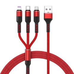 3 in 1 USB Cable 3A Fast Charging Line Universal 1.2M for iPhone Type-C Android Micro 3-in-1 - red