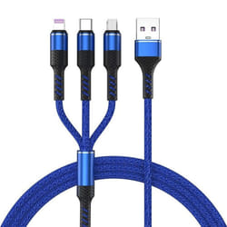 3 in 1 USB Cable 3A Fast Charging Line Universal 1.2M for iPhone Type-C Android Micro 3-in-1 - blue
