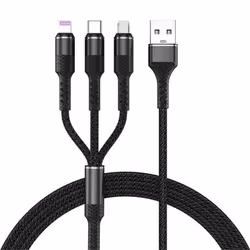 3 in 1 USB Cable 3A Fast Charging Line Universal 1.2M for iPhone Type-C Android Micro 3-in-1 - black