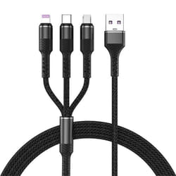 3 in 1 USB Cable 3A Fast Charging Line Universal 1.2M for iPhone Type-C Android Micro 3-in-1 - black