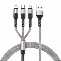 3 in 1 USB Cable 3A Fast Charging Line Universal 1.2M for iPhone Type-C Android Micro 3-in-1 - silver
