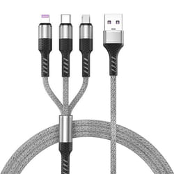 3 in 1 USB Cable 3A Fast Charging Line Universal 1.2M for iPhone Type-C Android Micro 3-in-1 - silver