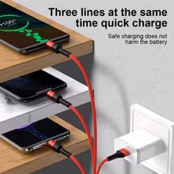 3 in 1 USB Cable 3A Fast Charging Line Universal 1.2M for iPhone Type-C Android Micro 3-in-1 - silver