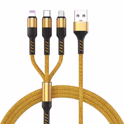 3 in 1 USB Cable 3A Fast Charging Line Universal 1.2M for iPhone Type-C Android Micro 3-in-1 - gold
