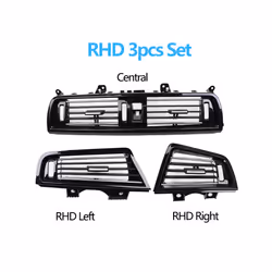 Car Interior LHD RHD Piano Black Front Air Vents AC Outlet Panel Chrome - RHD 3pcs Set