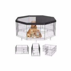 Vevor WXZZYDCWWLHSNI0GCV0 24 in. 8 Panels Foldable Metal Dog Exercise Pen with Top Cover