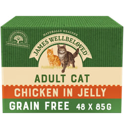 48 x 85g James Wellbeloved Grain-Free Adult Wet Cat Food Pouches Chicken in Jelly