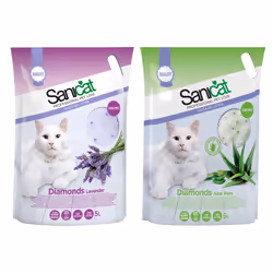Silica Sanicat Crystal Diamonds Gel Non Clumpin Cat Litter Lavender&Aloe Vera 5L - Aloe Vera