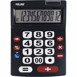 Milan 151712BL, Desktop, Basic, 12 digits, 1 lines, Battery/Solar, Black, Red, White