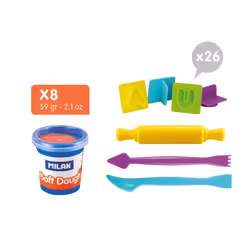 Milan Kit 8 cans 59 g Soft Dough with tools "Lots of letters"