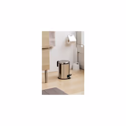 Bathroom Trash Bin with Stainless Steel Pedal, 3L Capacity, Remvable Inner Case, Cushioned Drop Closure, BPA Free, Metallic Colour. Measures 17,5 x 22