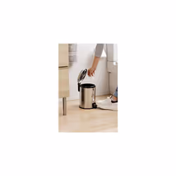 Bathroom Trash Bin with Stainless Steel Pedal, 3L Capacity, Remvable Inner Case, Cushioned Drop Closure, BPA Free, Metallic Colour. Measures 17,5 x 22