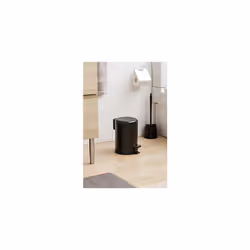 Bathroom Trash Bin with Stainless Steel Pedal, 3L Capacity, Remvable Inner Case, Cushioned Drop Closure, BPA Free, Black. Measures 17,5 x 22,5 x 25 cm