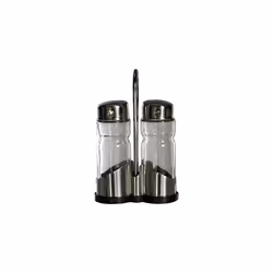 IBILI Clasica Salt and Pepper Shaker Set with Holder, Stainless Steel, Silver/Transparent, 27 x 12 x 6 cm