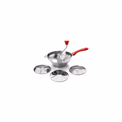 Food Mill Set Luxe with 3 Discs 20 cm, Stainless Steel, Silver/Red