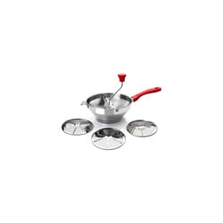Food Mill Set Luxe with 3 Discs 20 cm, Stainless Steel, Silver/Red