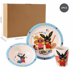 Bing 3Pcs Wooden Kids - Plate, Bowl and Tumbler Lunch Dinner Set