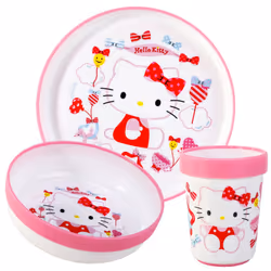 Hello Kitty 3pcs Bicolor Tableware Set Plate, Bowl & Tumbler, BPA Free
