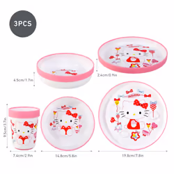 Hello Kitty 3pcs Bicolor Tableware Set Plate, Bowl & Tumbler, BPA Free