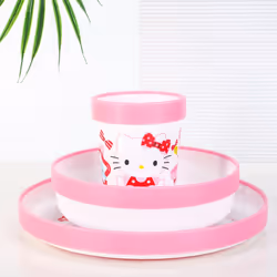 Hello Kitty 3pcs Bicolor Tableware Set Plate, Bowl & Tumbler, BPA Free
