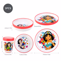 Disney Princess 3pcs Bicolor Set Plate, Bowl & Tumbler, BPA Free