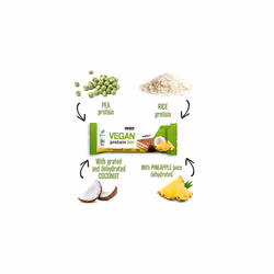 Vegan Protein Bar, delicious chocolate coated waffle bar, crunchy wafer, 100% vegan, no palm oil, 30% protein, pineapple-coconut flavour, 12 x 35g,