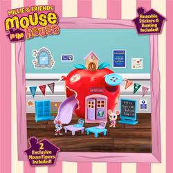 Millie & Friends Mouse in the House Red Apple Schoolhouse Toy Playset with Figures and Accessories
