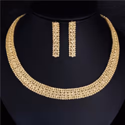 Fashion Luxury Gold Rhinestone Necklace Earrings Jewelry Set Bridal Wedding Romantic Jewelry Necklace - gold