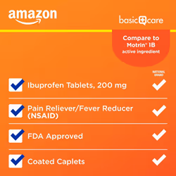 Amazon Basic Care Ibuprofen Tablets, 200 mg, Pain Reliever