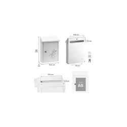 Smart Graphic E5721-SAL Letter Box Made of galvanised Steel, with Screen Printed Motif, Size Post, Wall letterbox for Outdoors, White with Salamander,